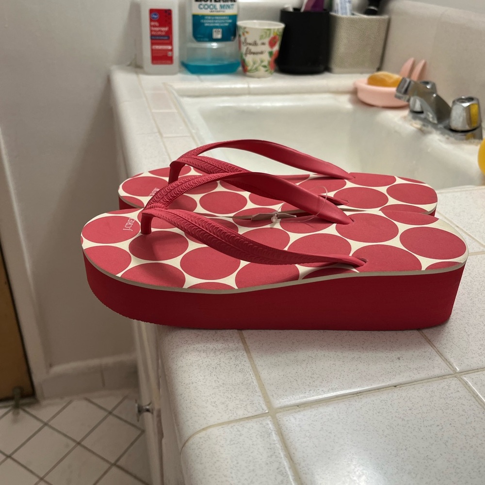 J.Crew Red Polka Dot Flip Flops - Picture 5 of 7